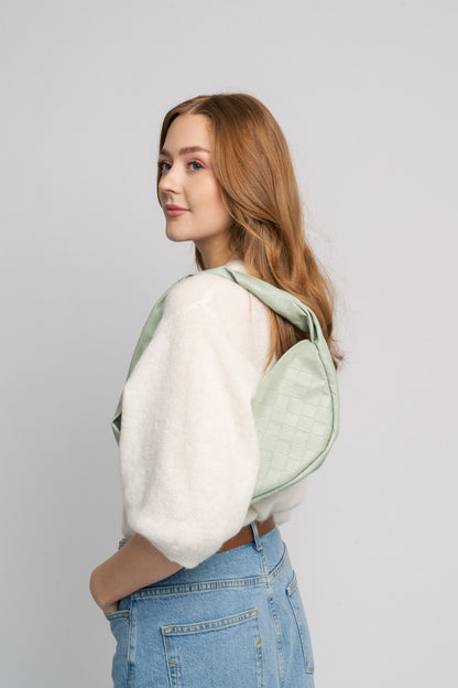 Dam Trendig Flätad Axelväska i PU med Dragkedja och Intern Blixtlåsficka