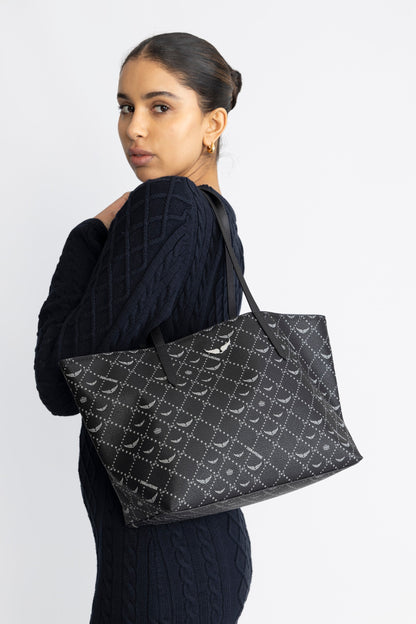 Dame Elegant Belagt Duk Handleveske med Indre Glidelåslomme