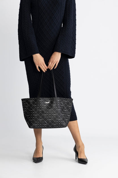 Dame Elegant Belagt Duk Handleveske med Indre Glidelåslomme