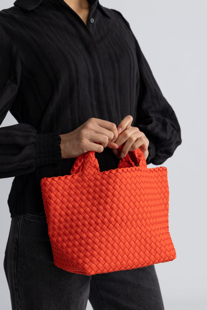 Dam Praktisk Handvävd Neopren Handväska med Avtagbar Axelrem och Stort Huvudrum