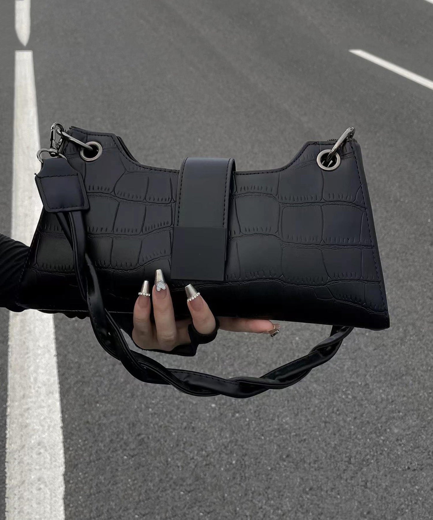 Dam Modern Faux Läder Säckväska med Dragkedja