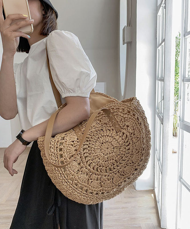 Dam Elegant Halm Handväska med Flera Fickor