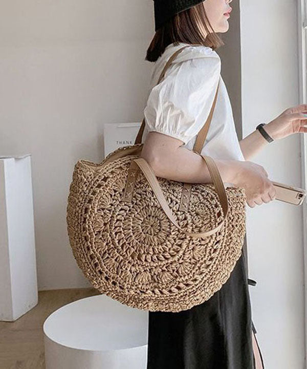 Dam Elegant Halm Handväska med Flera Fickor