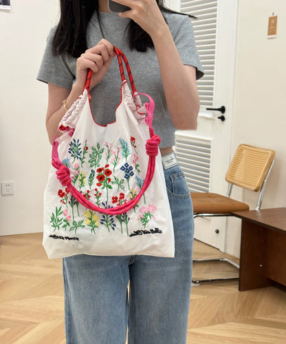 Dame Romslig Nylon Handleveske med Broderte Detaljer