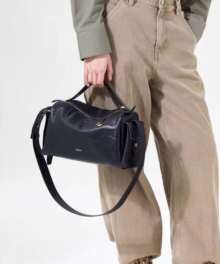 Herrar Slitstark Kalvläder Messenger Bag med Dragkedja och Inre Fickor