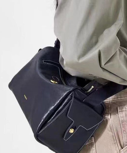 Herrar Slitstark Kalvläder Messenger Bag med Dragkedja och Inre Fickor