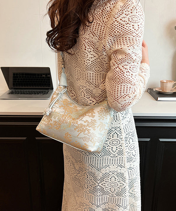 Dam Elegant Sidenblandad Crossbody Väska med Broderi