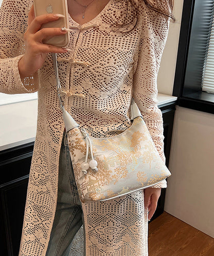 Dam Elegant Sidenblandad Crossbody Väska med Broderi