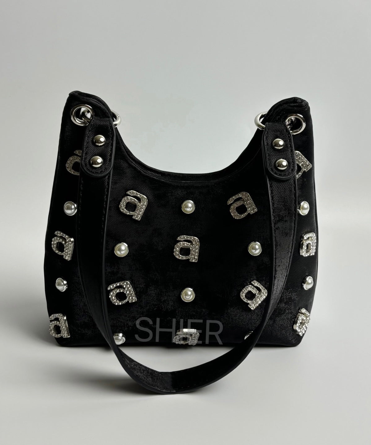 Dam Elegant Siden Axelväska med Strassdetaljer och Zip-Up Stängning