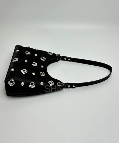 Dam Elegant Siden Axelväska med Strassdetaljer och Zip-Up Stängning