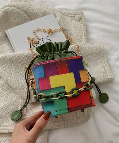 Dam Trendig Faux Läder Handväska med Rutigt Mönster och Justerbar Axelrem