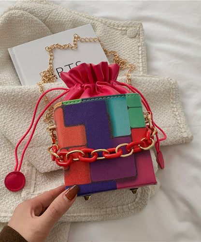 Dam Trendig Faux Läder Handväska med Rutigt Mönster och Justerbar Axelrem