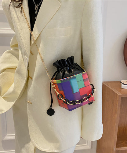 Dam Trendig Faux Läder Handväska med Rutigt Mönster och Justerbar Axelrem