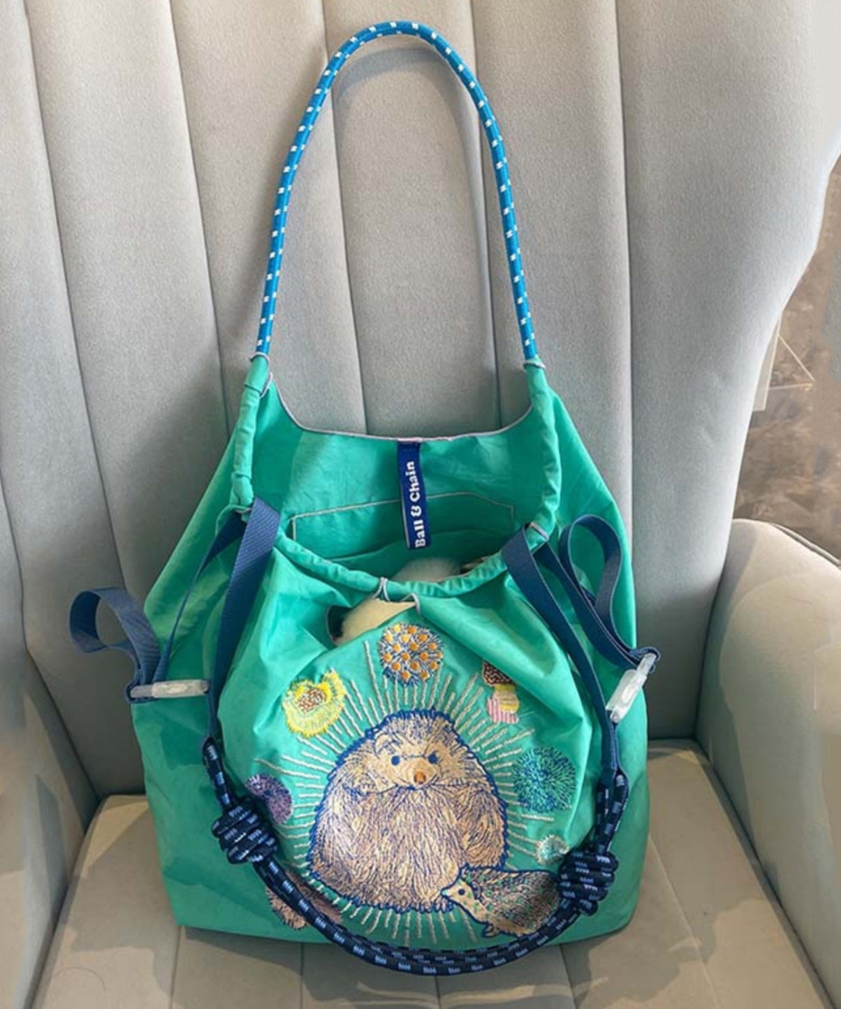 Dam Elegant Nylon Shoppingtaske med Broderi og Stor Kapacitet