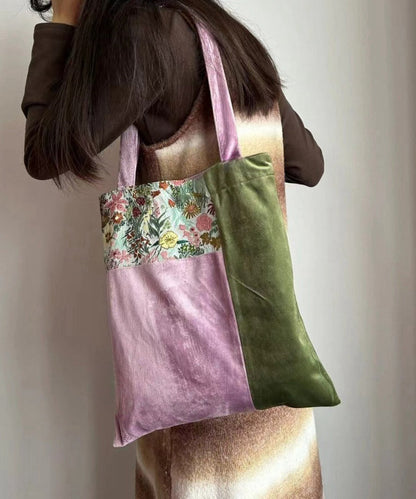 Dame Elegant Velour Skulderveske med Justerbar Skulderrem og Fargeblokkmønster