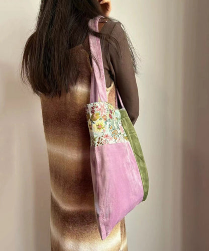 Dame Elegant Velour Skulderveske med Justerbar Skulderrem og Fargeblokkmønster