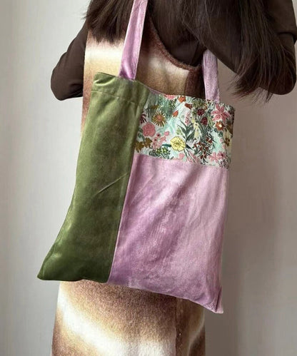 Dame Elegant Velour Skulderveske med Justerbar Skulderrem og Fargeblokkmønster