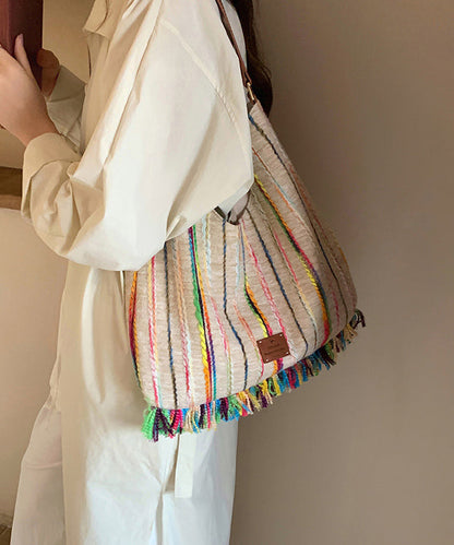 Dam Hållbar Bomull Handväska med Fransar och Flera Fickor