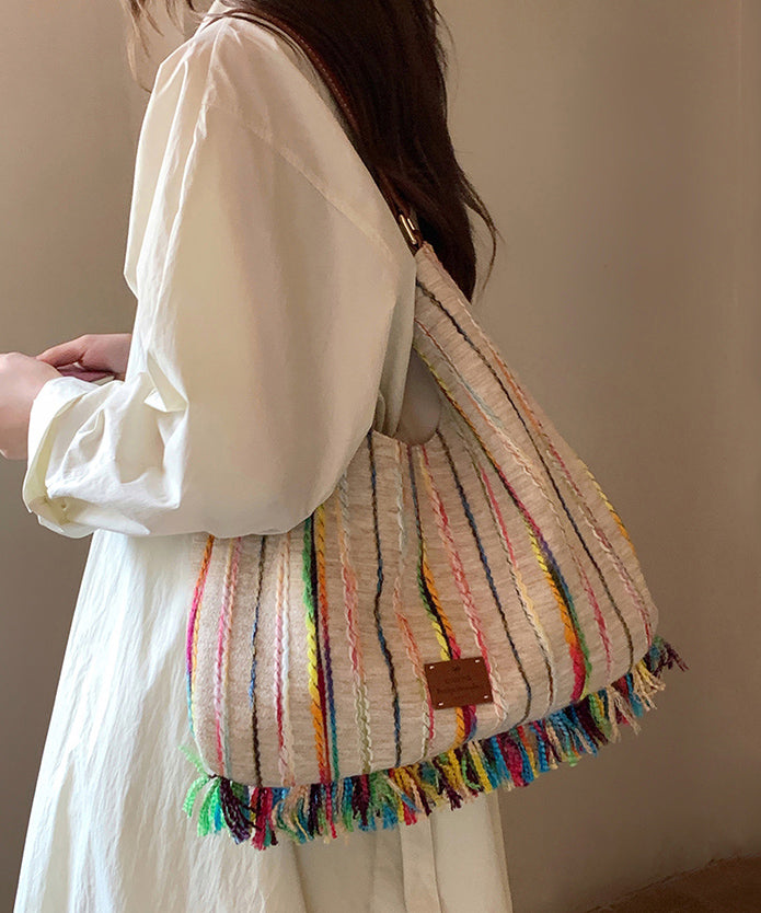Dam Hållbar Bomull Handväska med Fransar och Flera Fickor
