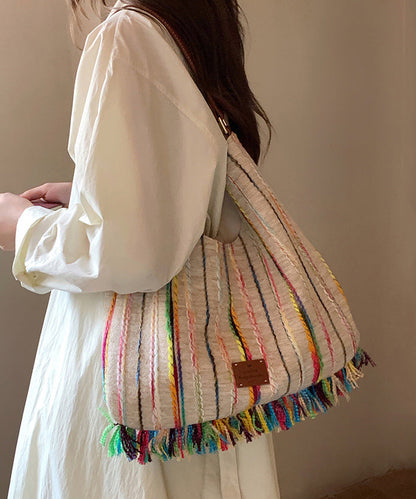 Dam Hållbar Bomull Handväska med Fransar och Flera Fickor