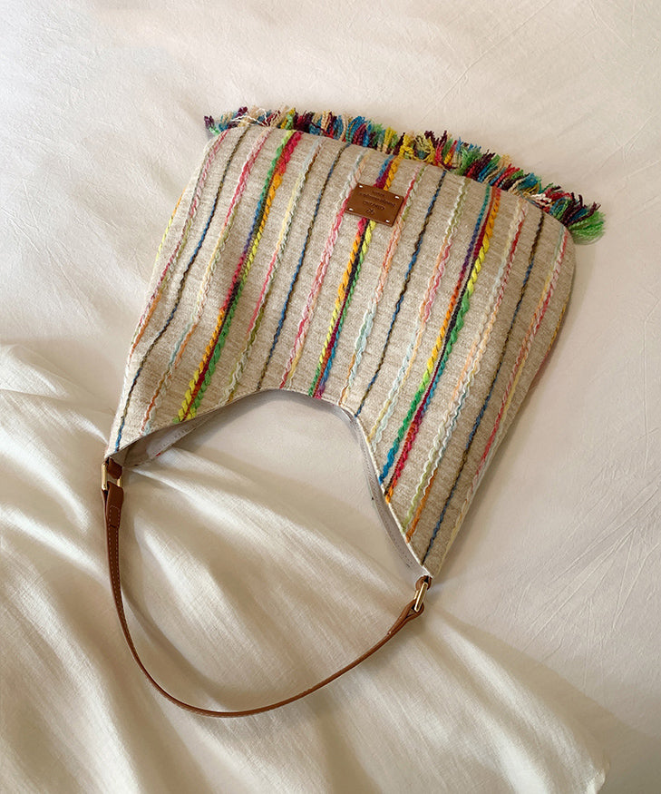 Dam Hållbar Bomull Handväska med Fransar och Flera Fickor