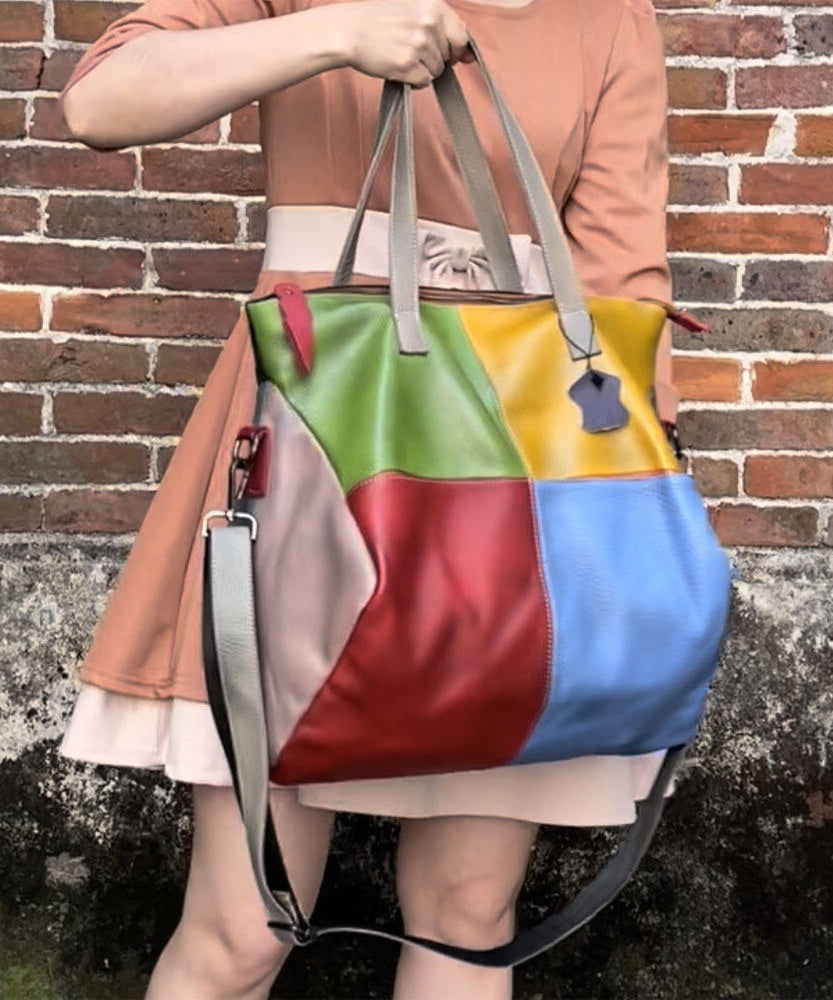 Dam Retro Kalvläder Crossbody Väska med Lapptäcksmönster