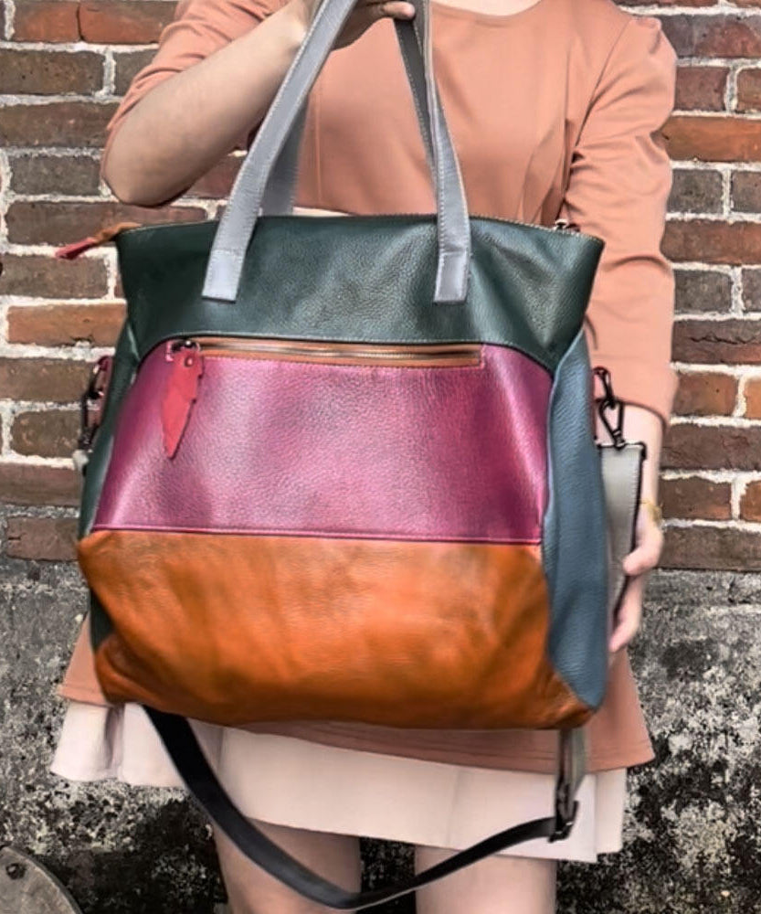 Dam Retro Kalvläder Crossbody Väska med Lapptäcksmönster