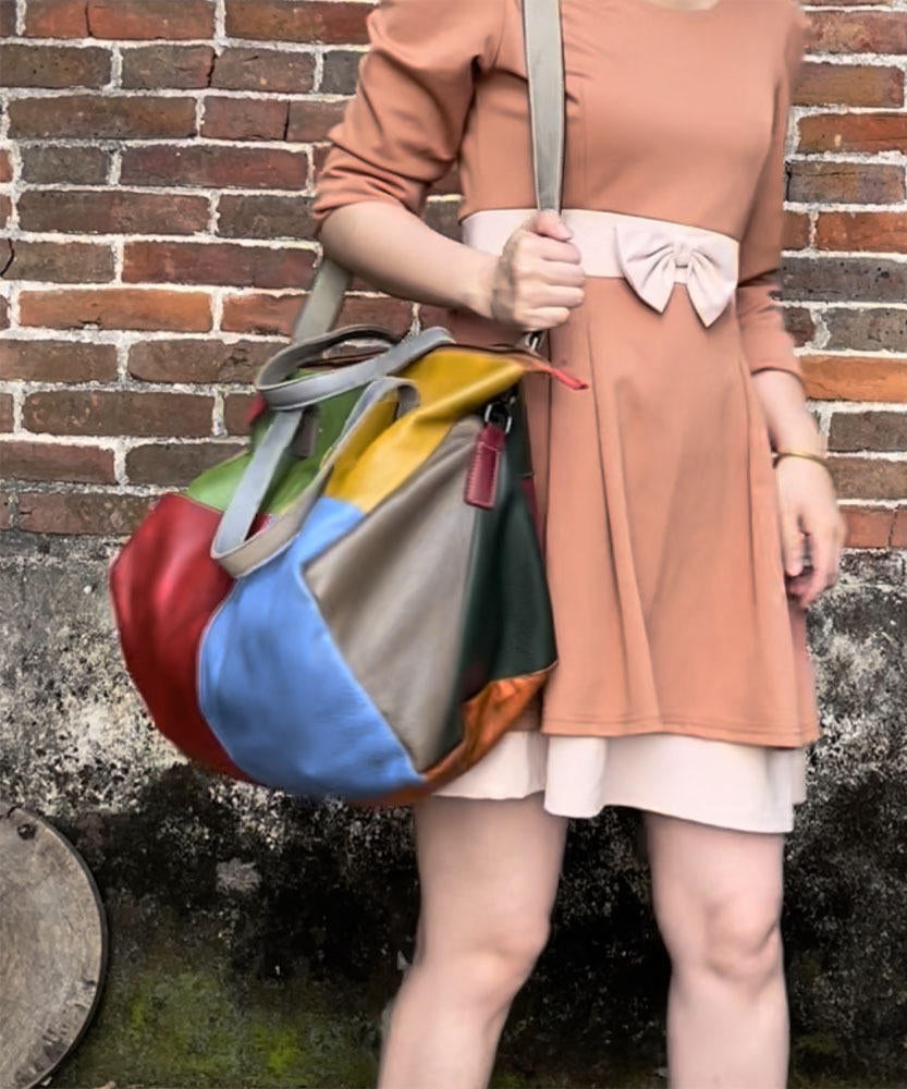 Dam Retro Kalvläder Crossbody Väska med Lapptäcksmönster