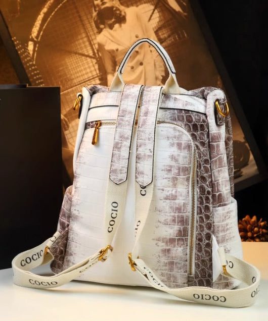 Unisex Enkel Kalvläder Ryggsäck med Stor Kapacitet