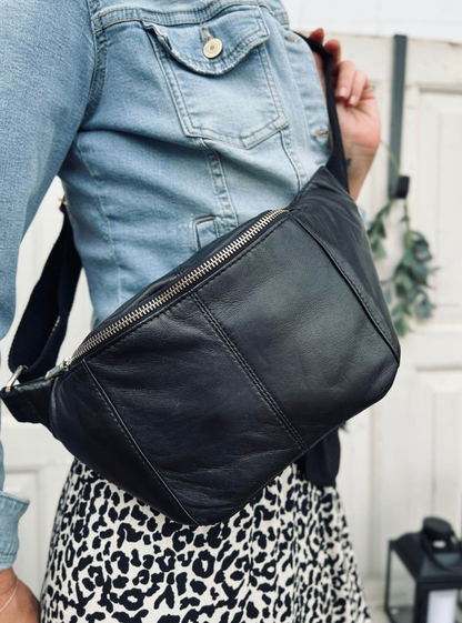 Unisex klassisk lammeskinn bumbag med justerbart midjebånd