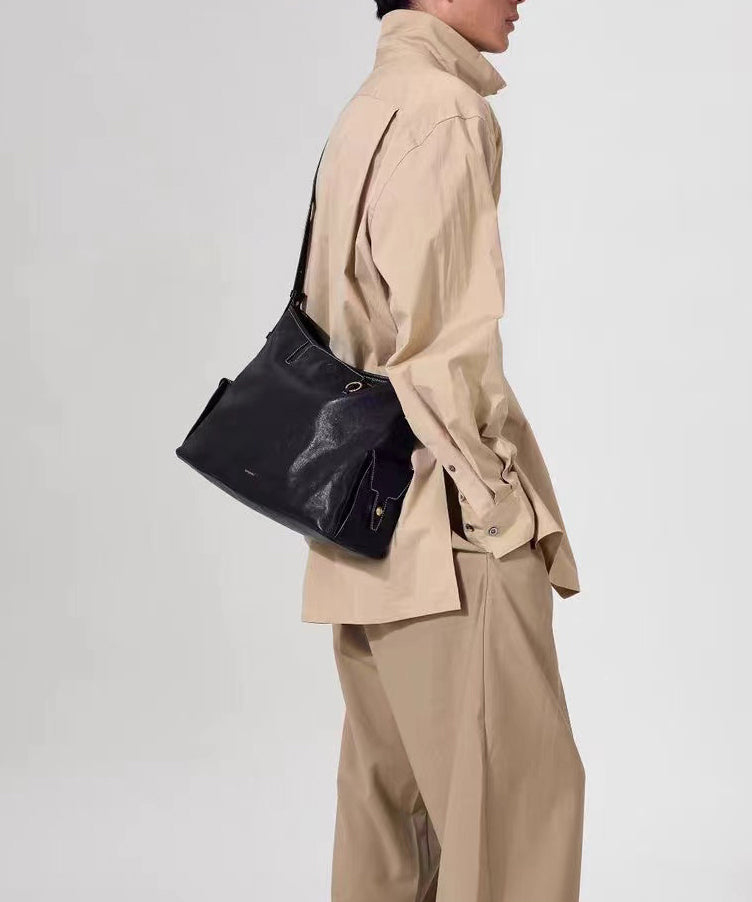 Unisex Stylish Calfskin Messenger Bag with Adjustable Shoulder Strap