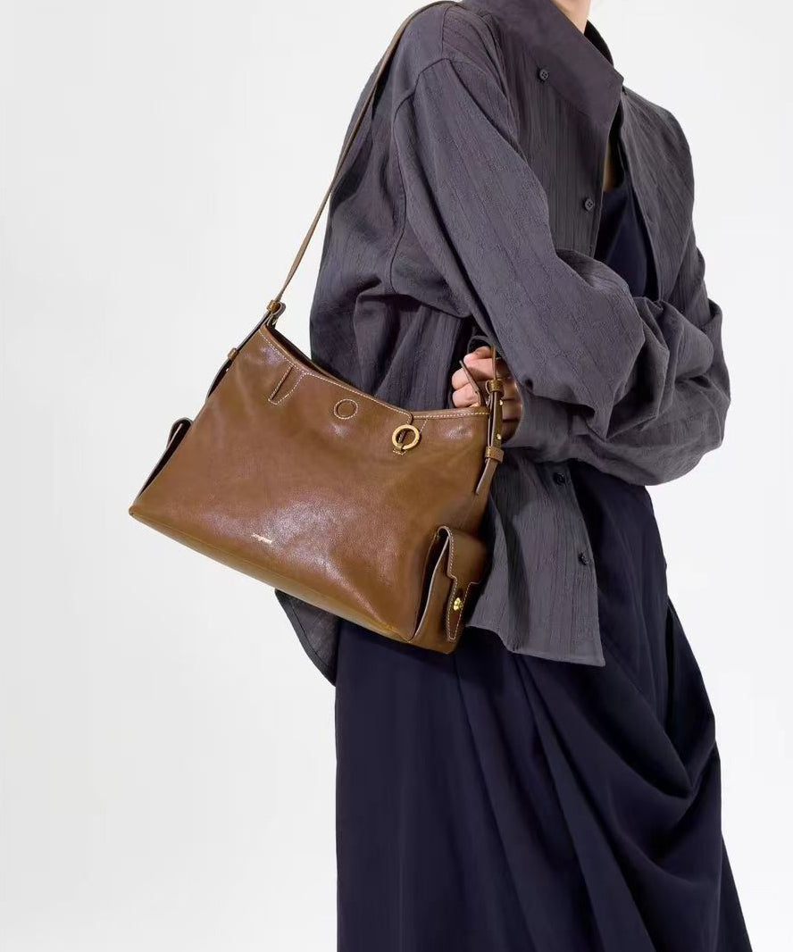 Unisex Stylish Calfskin Messenger Bag with Adjustable Shoulder Strap