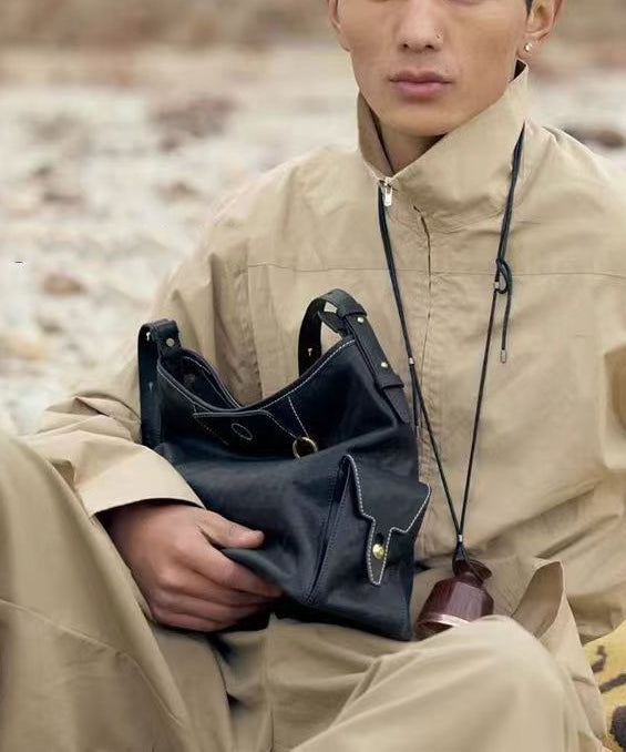 Unisex Stylish Calfskin Messenger Bag with Adjustable Shoulder Strap