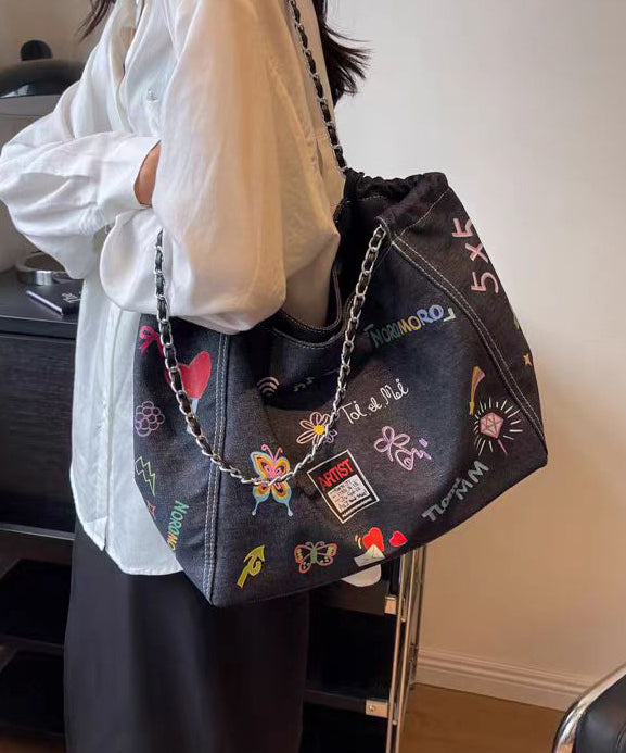 Dam Trendig Denim Handväska med Stor Kapacitet