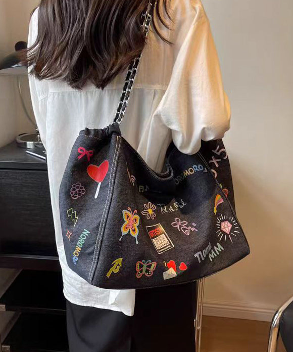 Dam Trendig Denim Handväska med Stor Kapacitet