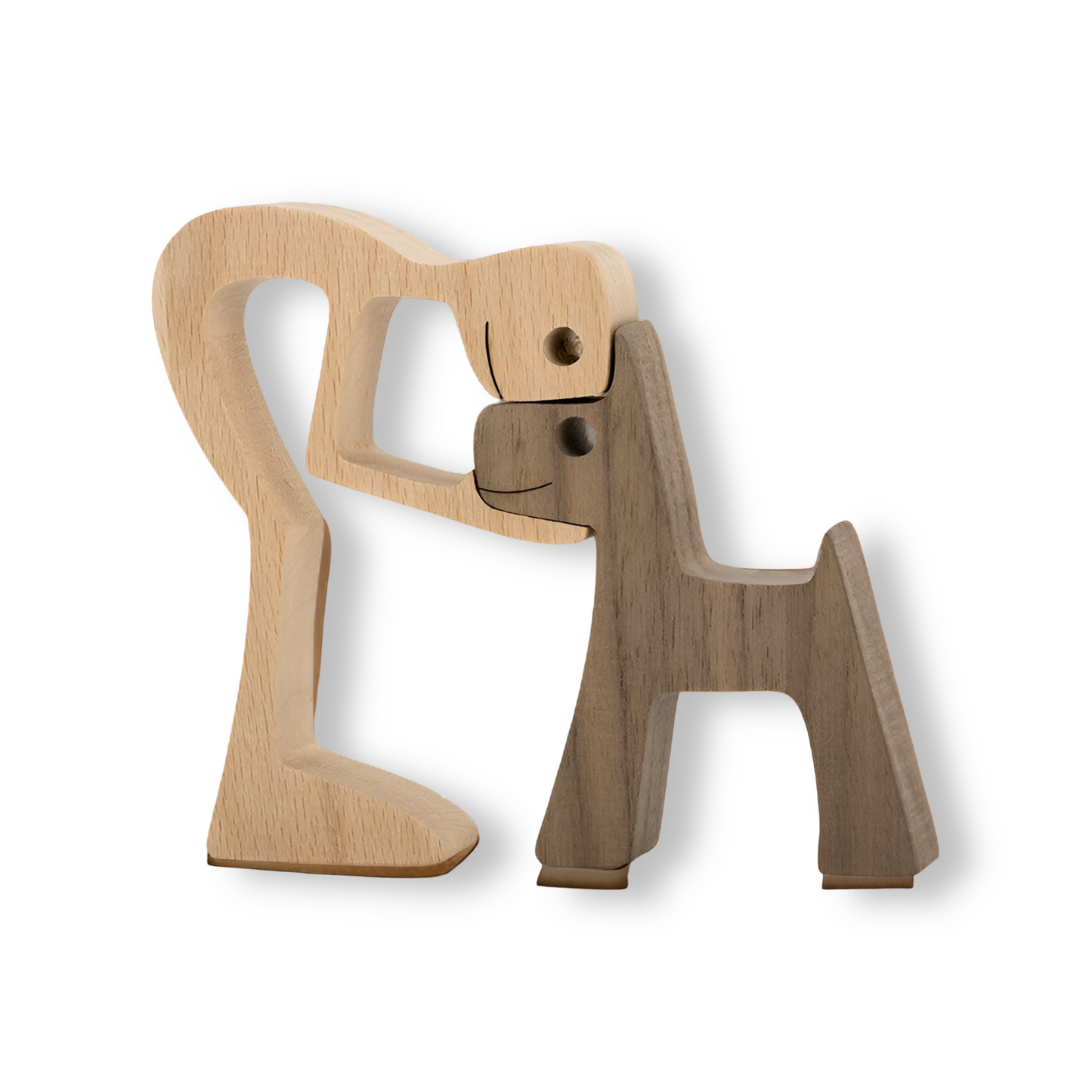 Träskulptur – Figur av Människa med Hund 0