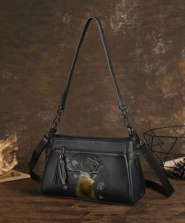 Herre Elegant Kalveskinn Messenger Veske med Dyrepreget mønster