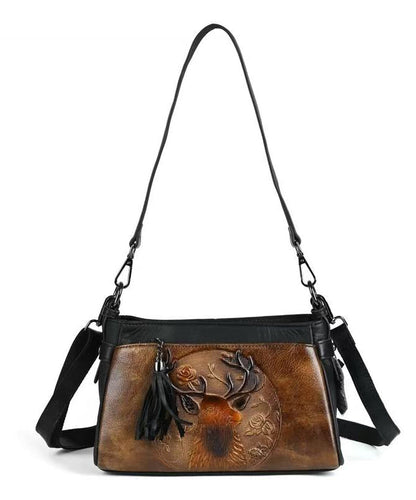 Herre Elegant Kalveskinn Messenger Veske med Dyrepreget mønster