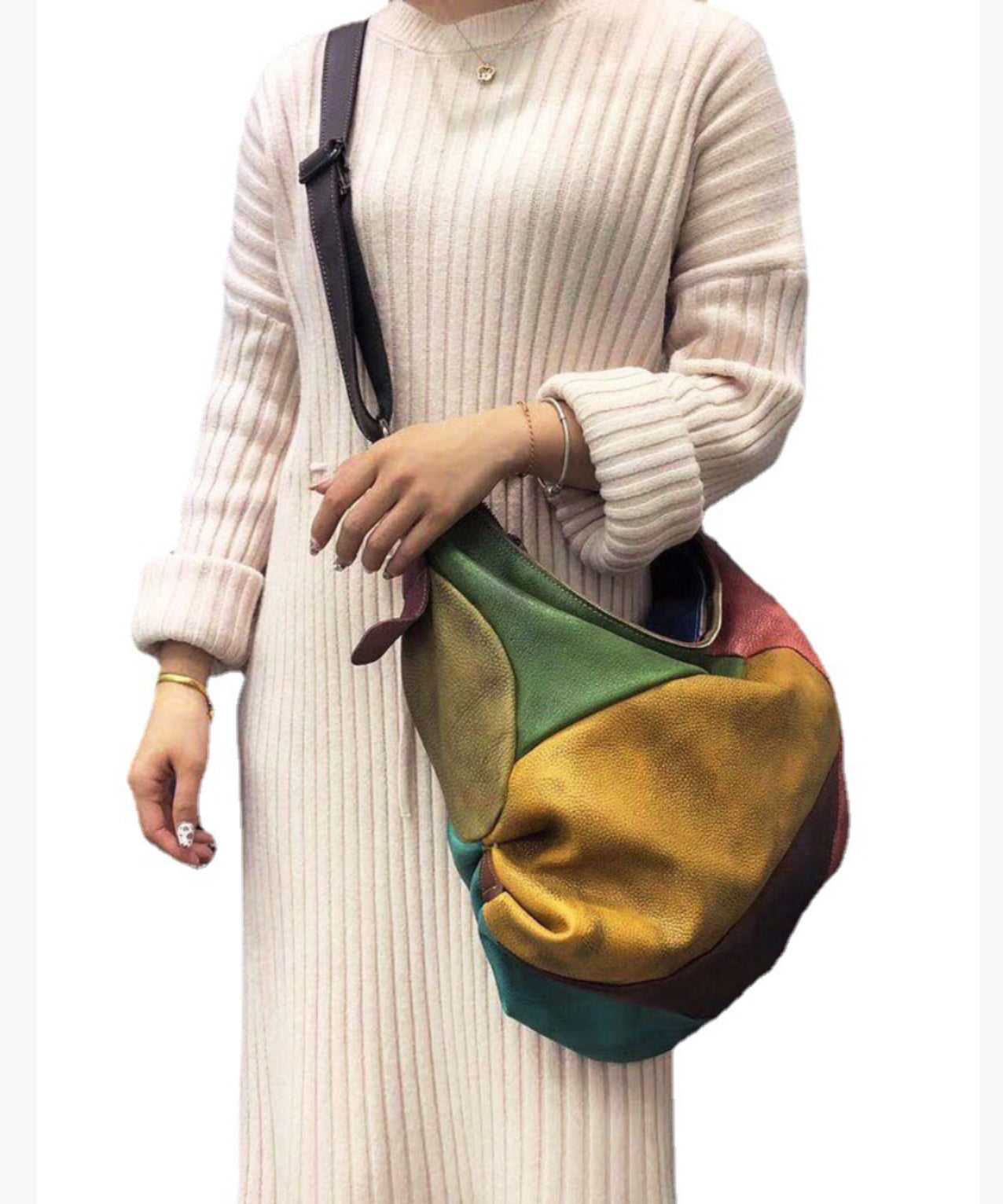 Unisex Elegant Kalvläder Crossbody Väska med Stor Kapacitet