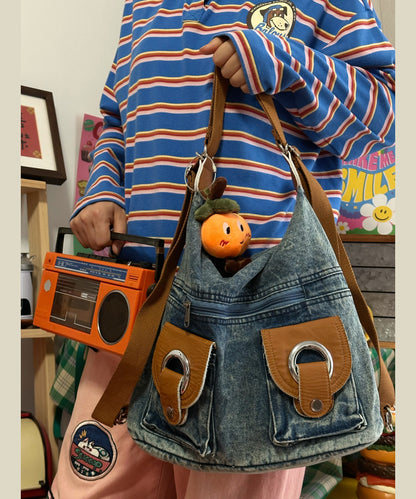 Damernas Modern Denim Crossbody Väska med Hög Kapacitet och Inuti Fickor