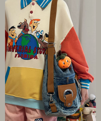 Damernas Modern Denim Crossbody Väska med Hög Kapacitet och Inuti Fickor