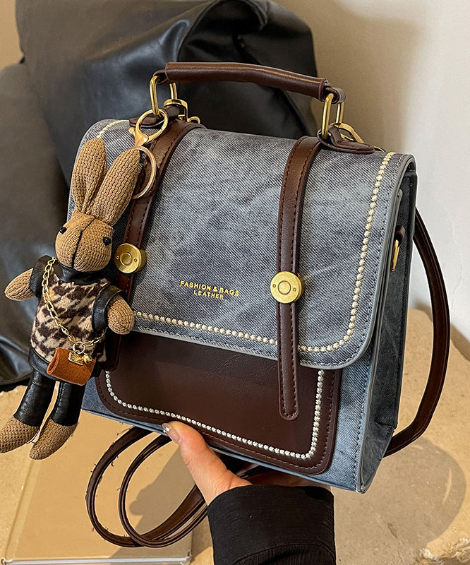 Dame Vintage Slitesterk Dukvev Messenger Veske med Lappteknikkdesign og Justerbar Skulderrem