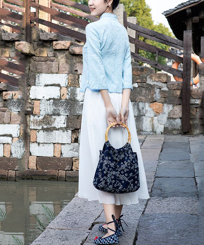 Dam Vintage Bomull Tote Väska med Inre Fickor