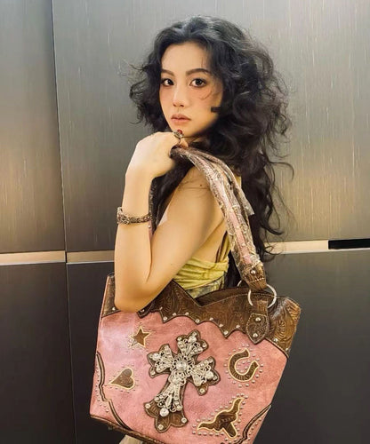 Dam Elegant Faux Läder Satchelväska med Krossade Detaljer