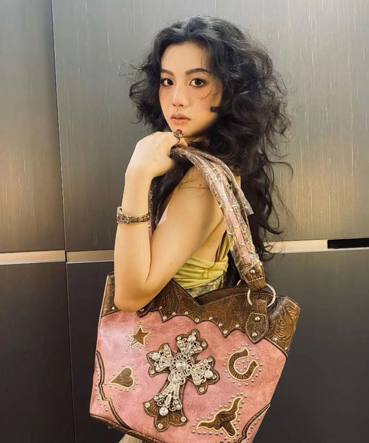 Dam Elegant Faux Läder Satchelväska med Krossade Detaljer