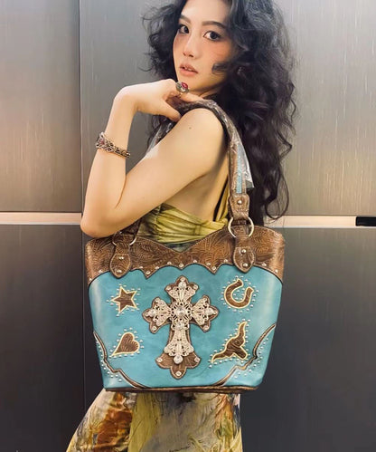 Dam Elegant Faux Läder Satchelväska med Krossade Detaljer