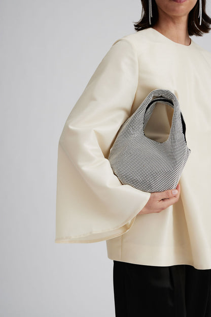 Dam Glittrande Aluminium Handväska med Läderbotten