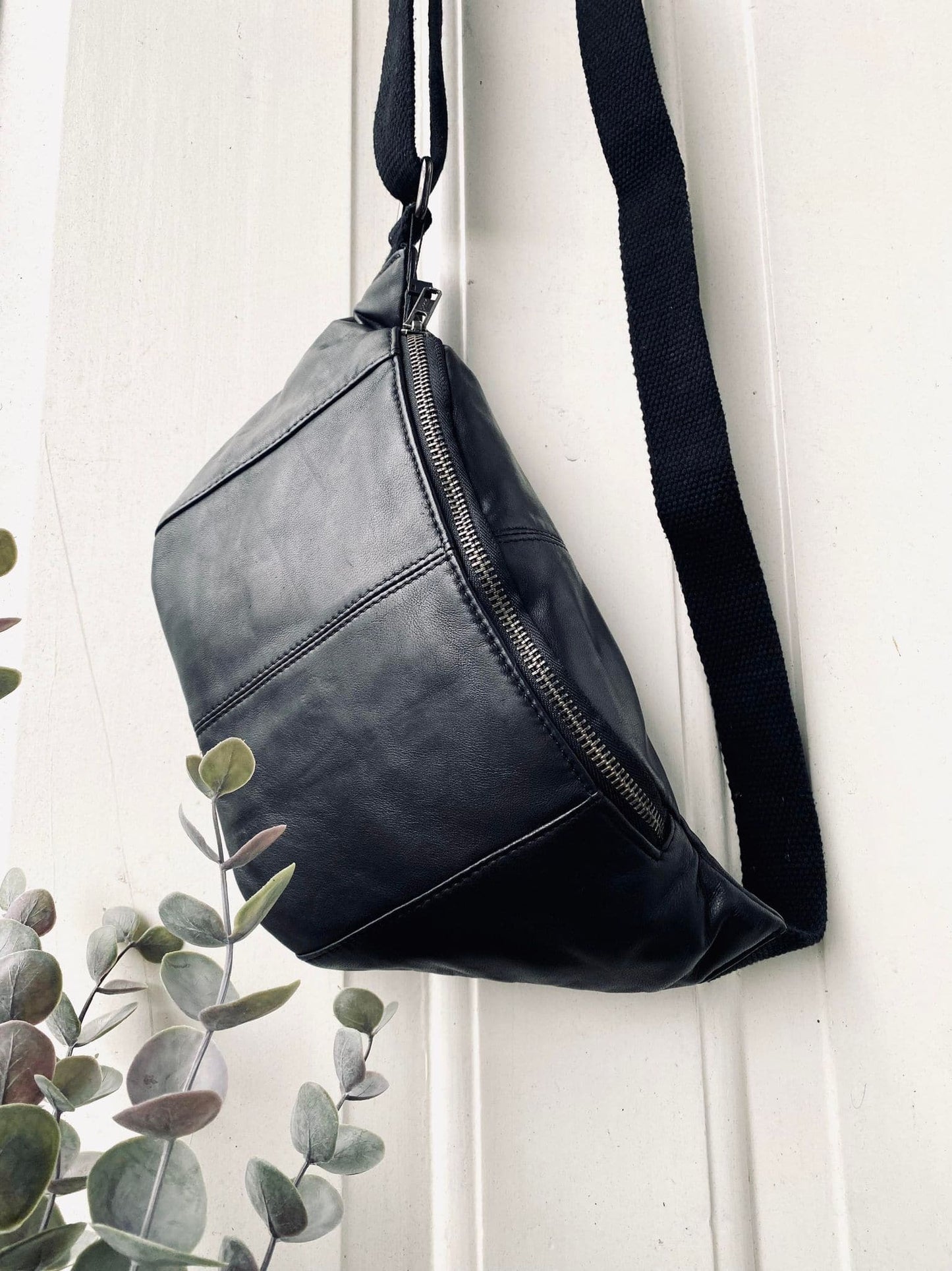 Unisex klassisk lammeskinn bumbag med justerbart midjebånd