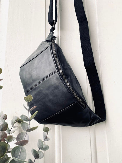 Unisex klassisk lammeskinn bumbag med justerbart midjebånd