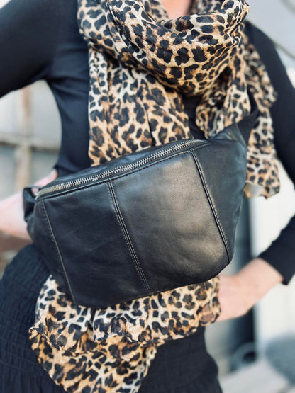 Unisex klassisk lammeskinn bumbag med justerbart midjebånd